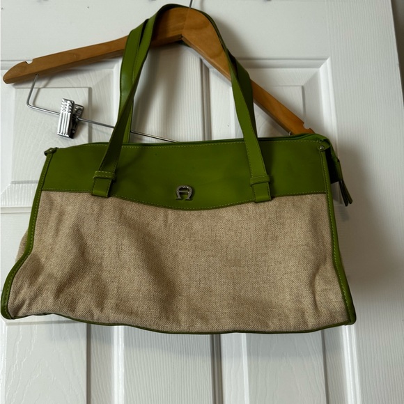Etienne Aigner Handbags - Etienne Aigner Green & Beige Rayon, Cotton Handbag Purse